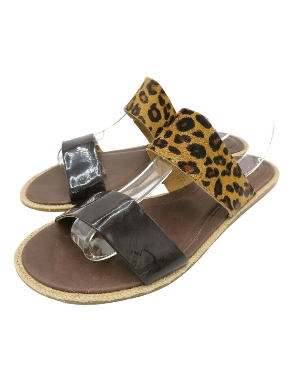 UGG Women 9.5 Amalia Leopard Animal Print Leather Flat Slide Sandals 1003504